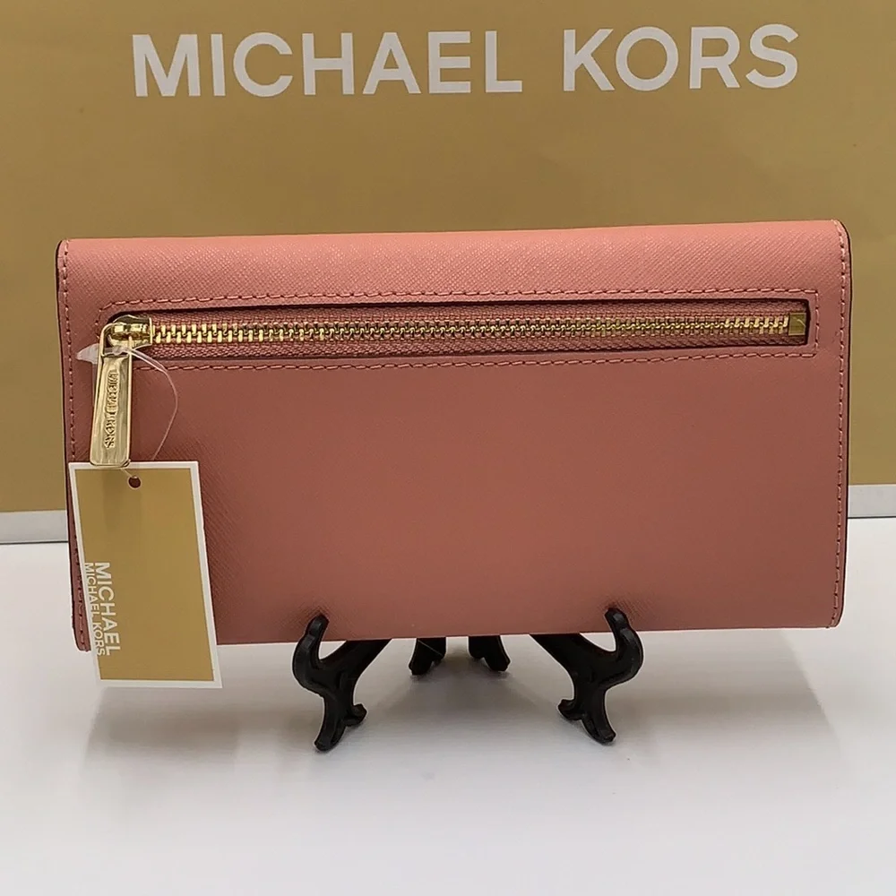 MICHAEL KORS JET SET TRAVEL LARGE TRIFOLD WALLET SUNSET ROSE COLOR